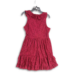 NWT Womens Maroon Floral Lace Tiered V-Neck Back Zip A-Line Dress Size M alternative image