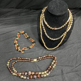 4 pc Gold Colored Bead Necklace Bundle