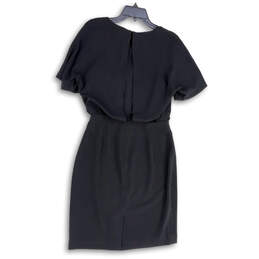 Womens Black Round Neck Short Sleeve Back Zip Blouson Dress Size 2