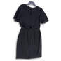 Womens Black Round Neck Short Sleeve Back Zip Blouson Dress Size 2 image number 1