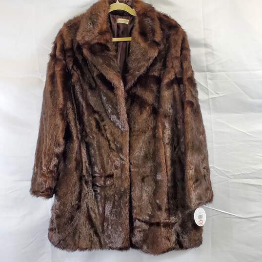 Valerie Stevens Women Brown Faux Fur Coat XL NWT image number 1