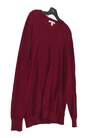 Mens Red Long Sleeve V Neck Knitted Casual Pullover Sweater Size XL image number 2
