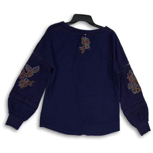 NWT Sundance Womens Navy Blue Embroidered Balloon Long Sleeve Blouse Top Size S image number 2