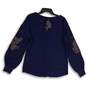 NWT Sundance Womens Navy Blue Embroidered Balloon Long Sleeve Blouse Top Size S image number 2