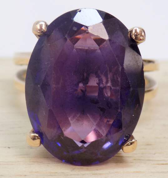 14K Gold Purple Color Change Sapphire Faceted Oval Modernist Statement Ring 10.3g image number 5