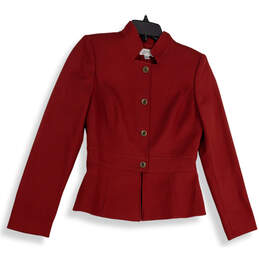 Womens Red Regular Fit Long Sleeve Collared Front Button Jacket Size 2