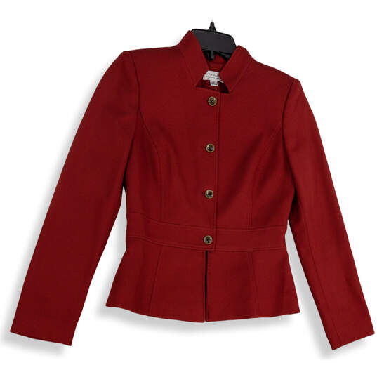 Womens Red Regular Fit Long Sleeve Collared Front Button Jacket Size 2 image number 1