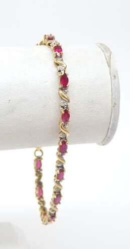 10K Yellow Gold Marquise Ruby And Diamond Accent Tennis Bracelet 6.6g alternative image