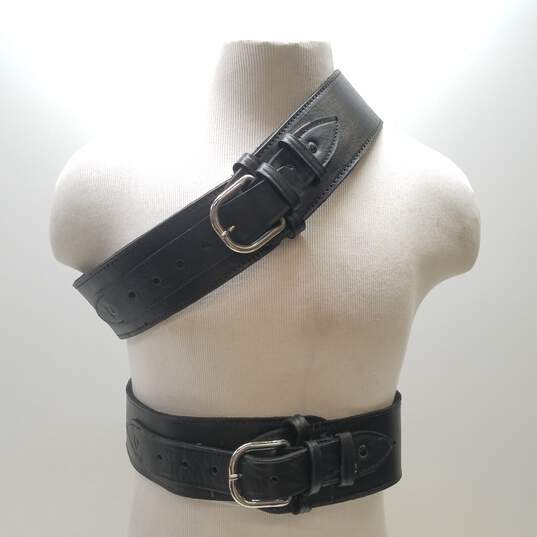 Unbranded Western Leather Cartridge Black Gun Belt Size 32 & 36 image number 1
