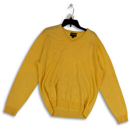 Mens Yellow Cashmere Long Sleeve V Neck Pullover Sweater Size Large