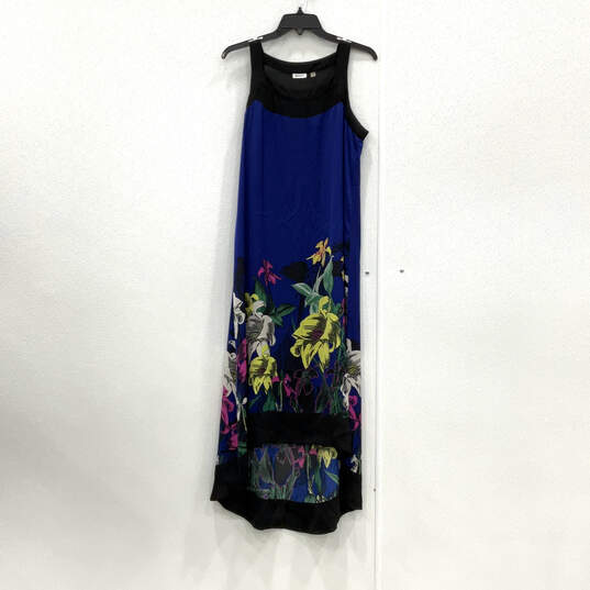 Womens Blue Floral Print Sleeveless High Low Hem A-Line Dress Size Medium image number 2