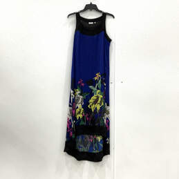 Womens Blue Floral Print Sleeveless High Low Hem A-Line Dress Size Medium alternative image