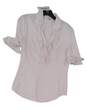 Womens White Long Sleeve Collared Comfort Blouse Top Size Small image number 1