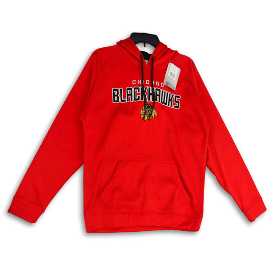 NWT Mens Red Long Sleeve Chicago Blackhawks Pullover Hoodie Size M image number 1