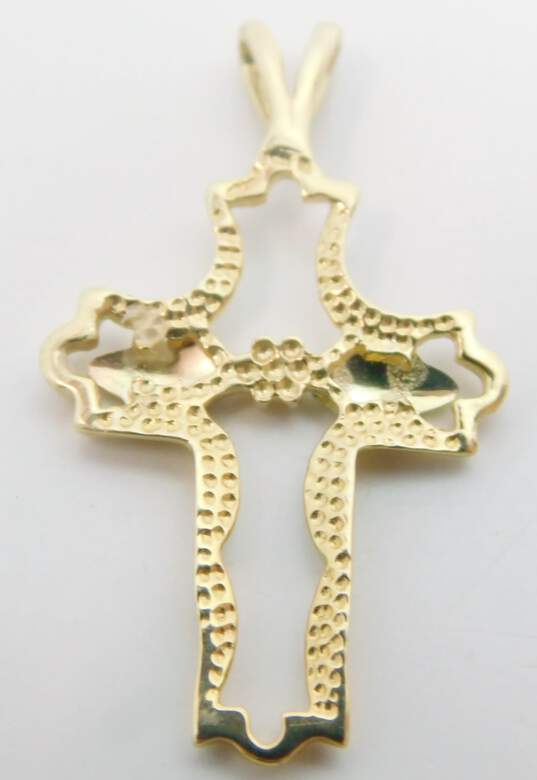 10K Yellow & Rose Gold Flower & Etched Leaves Open Scalloped Cross Pendant 1.5g image number 2