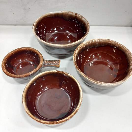 Set of 4 Assorted McCoy & Hull Brown Ceramic Glazed Bowls image number 1