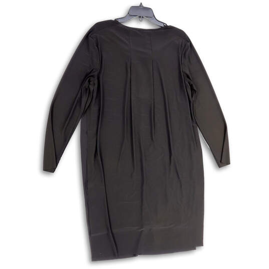 Womens Black Split Neck Long Sleeve Knee Length Shift Dress Size Large image number 2