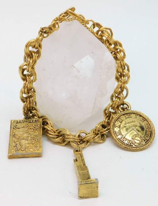 Vintage Gold Tone & Faux Pearl Charm Bracelets 102.4g image number 4