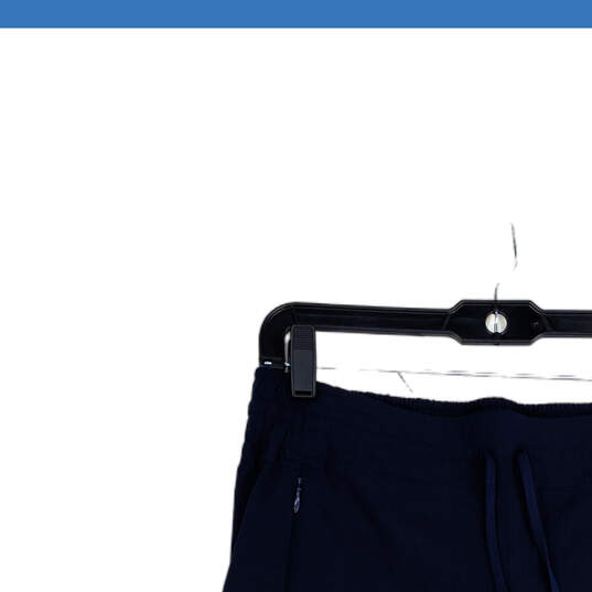 Women Navy Blue Elastic Waist Zipper Pocket Drawstring Ankle Pants Size 6 image number 3