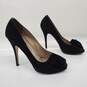 Valentino Garavani Women's Black Suede Peep Toe Rosette Embellished Pumps Size 9 AUTHENTICATED image number 6