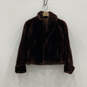 Womens Brown Long Sleeve Collared Regular Fit Open Front Faux Fur Coat image number 1