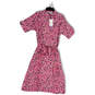 NWT Womens Pink Printed Short Sleeve Waist Belt Midi Shirt Dress Size 6 image number 1