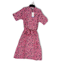 NWT Womens Pink Printed Short Sleeve Waist Belt Midi Shirt Dress Size 6