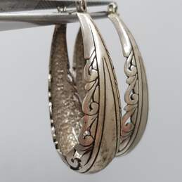 JZL Jezlaine Sterling Silver Vintage Floral Filigree Oval Hoop Earrings 12.1g