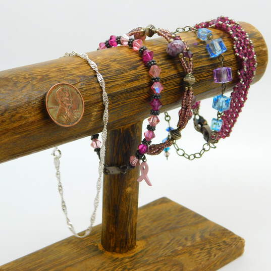 Artisan Sterling Silver Purple & Pink Beaded Glass Bracelets 47.1g image number 5