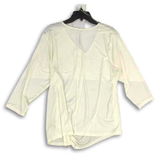 NWT Calvin Klein Womens White V-Neck 3/4 Sleeve Side Ruched Blouse Top Size 1X image number 2