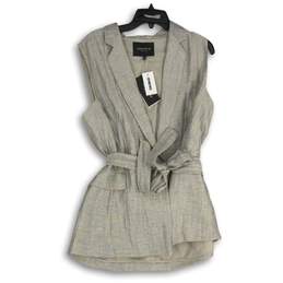 NWT Lafayette Womens Gray Notch Lapel Tie Waist Sleeveless Vest Size M