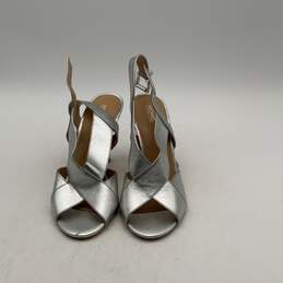Michael Kors Womens Silver Peep Toe Ankle Strap Slingback Heel Size 9M