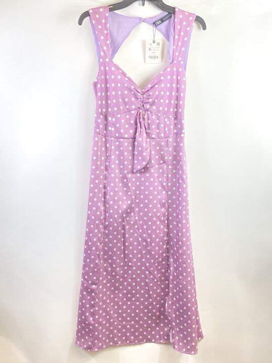 Zara Women Purple Polka Dots Maxi Slit Dress M image number 1
