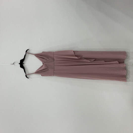 Womens Pink Pleated V-Neck Ruffle Sleeveless Back Zip Maxi Dress Size 12 image number 1