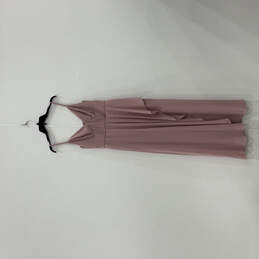 Womens Pink Pleated V-Neck Ruffle Sleeveless Back Zip Maxi Dress Size 12