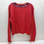 VTG. Carole Little Orange Red Frog Closure Geometric Floral Tunic Knit Sweater Sz L image number 3