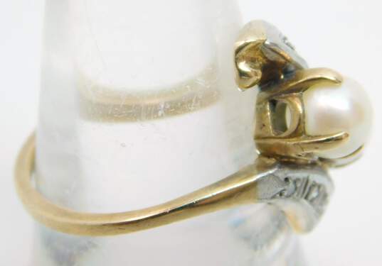 Romantic 10k Yellow Gold Double Stacked Pearl & Diamond Accent Ring 3.8g image number 3