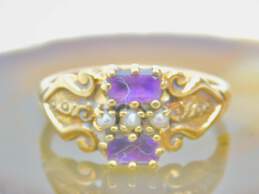 Vintage 14K Yellow Gold Amethyst Seed Pearl Ring 3.5g