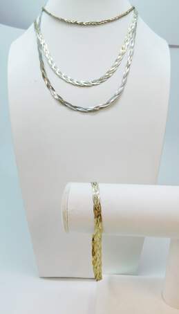 Sterling Silver & Vermeil Braided Chain Necklaces & Bracelet 25.8g