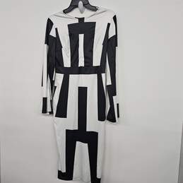Black White Long Sleeve Back Zip Dress alternative image