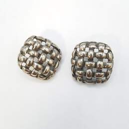 Givenchy Silver Tone Basket Weave Design Square Post Earrings 16.1g