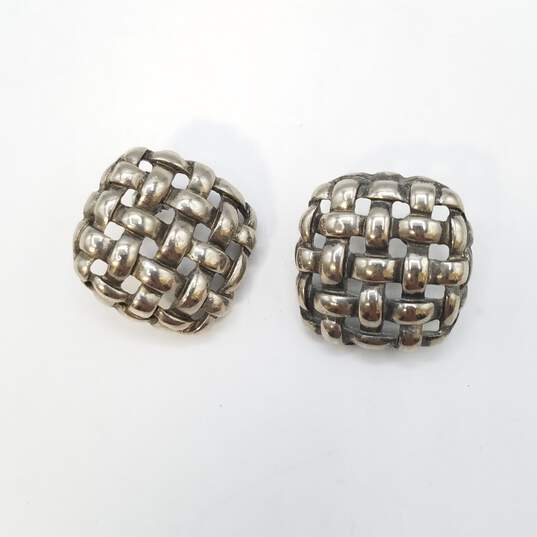 Givenchy Silver Tone Basket Weave Design Square Post Earrings 16.1g image number 1