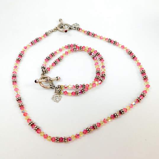 Romantic 925 Pink & Yellow Crystals & Granulated Ball Beaded Garnet Toggle Necklace & Matching Double Strand Bracelet & Anklet 50.7g image number 8