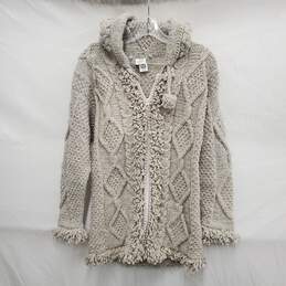West Moon WM's Made in Ecuador 100% Wool Cardigan Knit Light Gray Full Zip Sweater Size M