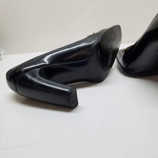 AUTHENTICATED Gucci Black Leather Square Toe Pumps Womens Size 39 image number 4