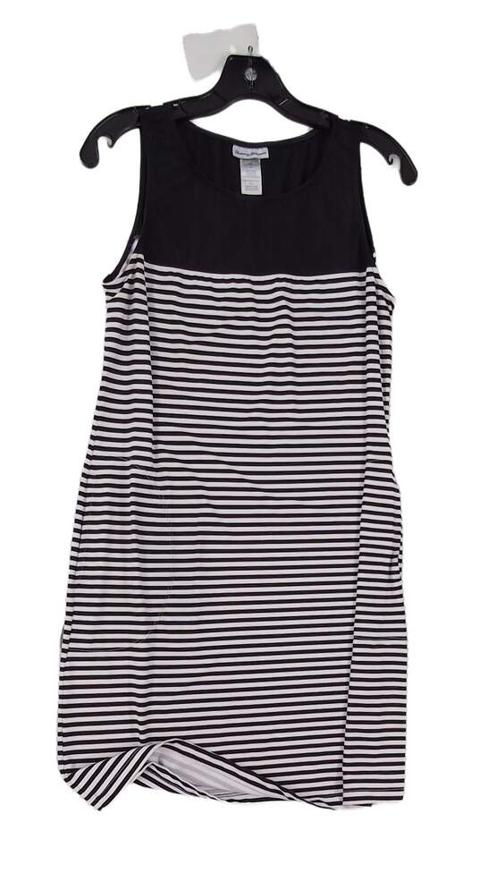 Tommy Bahama Women's Black White Striped Sleeveless Round Neck Knee Length Tank Dress Size M image number 1