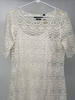 Womens Cream Crochet Lace Overlay Short Sleeve Mini Dress Sz M T-0531469-D alternative image