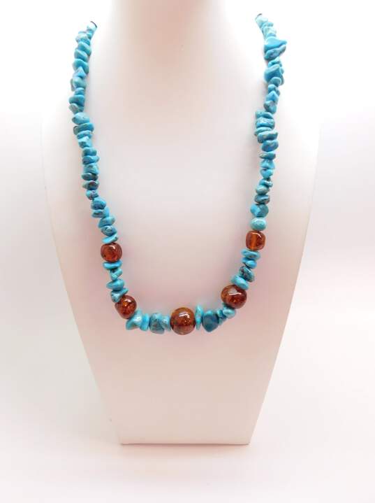 Desert Rose Trading 925 Sterling Silver Turquoise & Amber Statement Necklace 66.0g image number 1