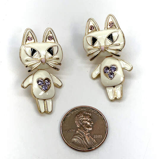 Designer Betsey Johnson Gold-Tone Mini Critters Cat Face Drop Earrings image number 3