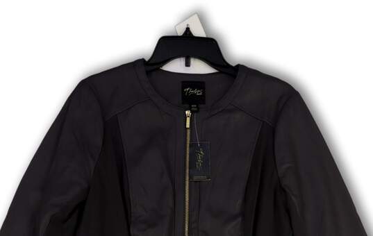 NWT Womens Gray Leather Long Sleeve Full-Zip Peplum Jacket Size Medium image number 3